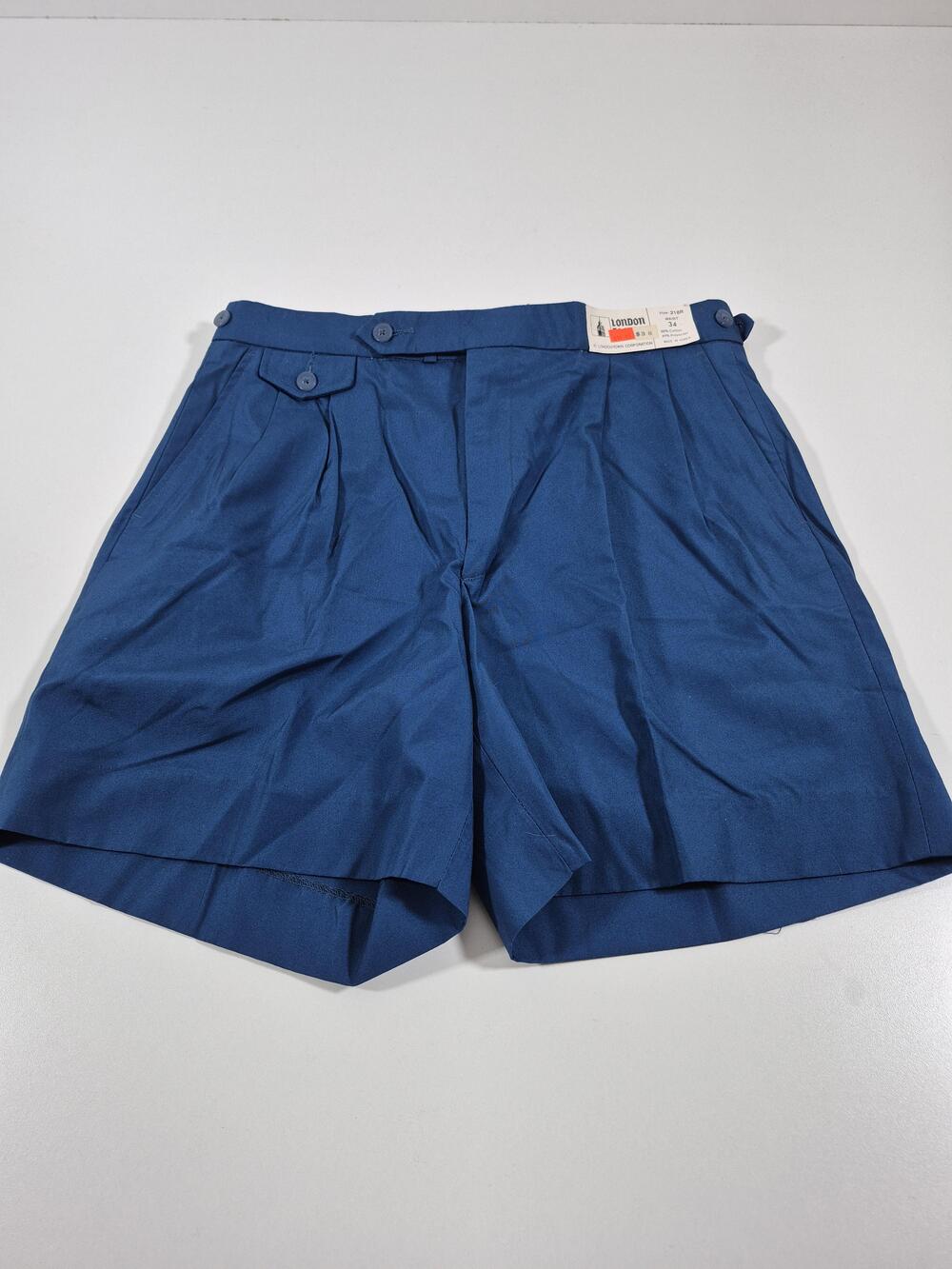 VTG London Fog Shorts Mens 34 Blue Pleated Chino 7" Inseam NWT Golf Casual